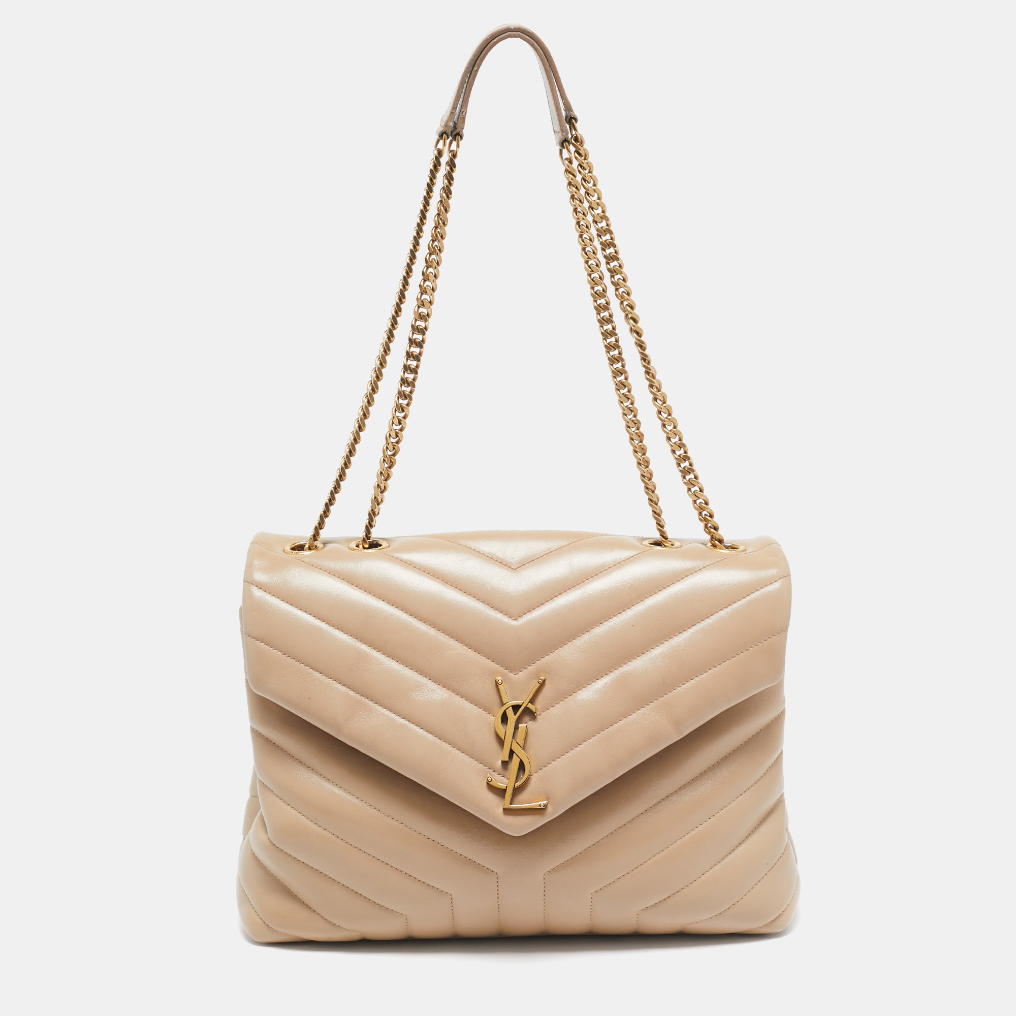 2613 Saint Laurent Beige Matelassé Leather Medium Loulou Shoulder Bag