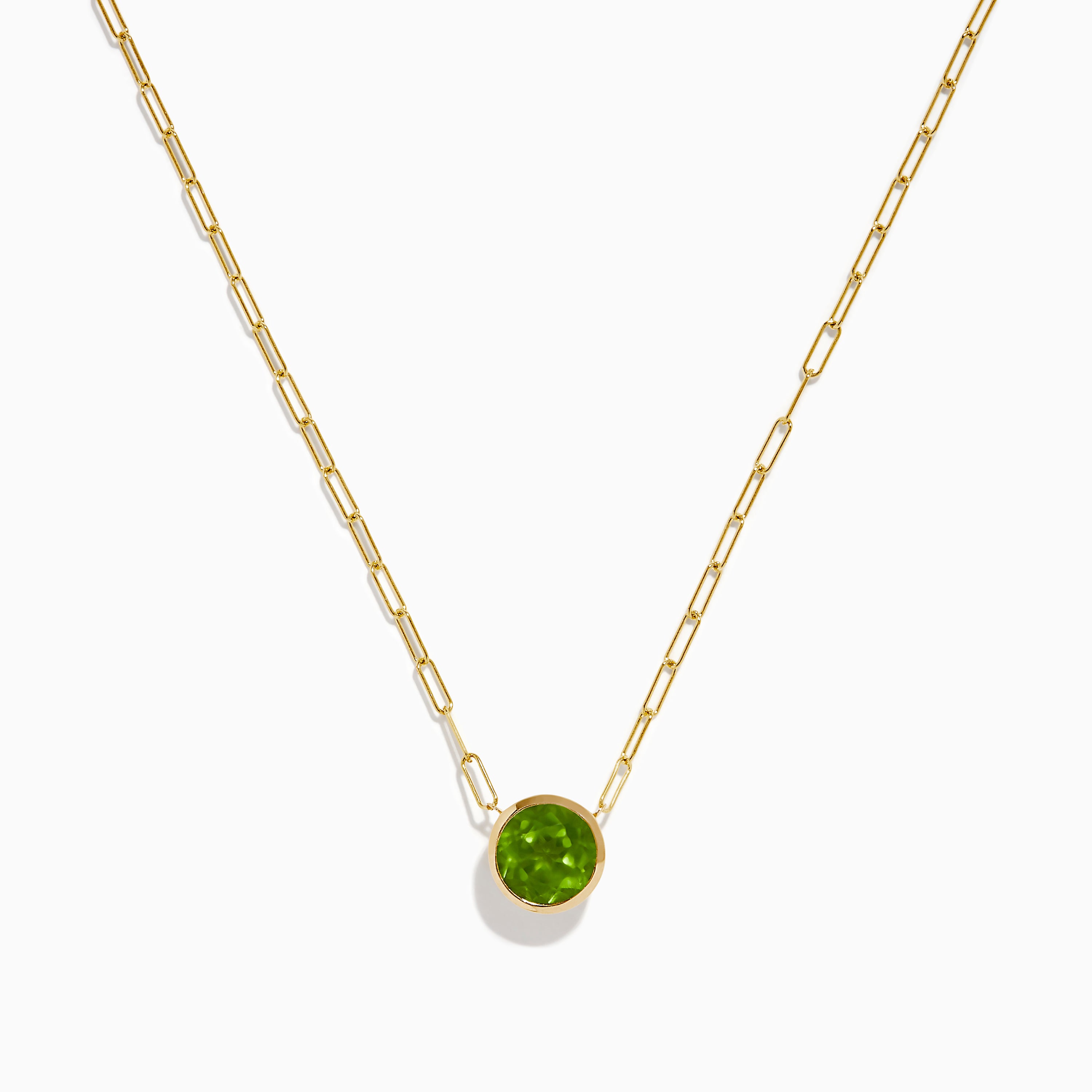 EFFY JEWELRY 14K Yellow Gold Peridot Bezel Pendant with Paperclip Chain