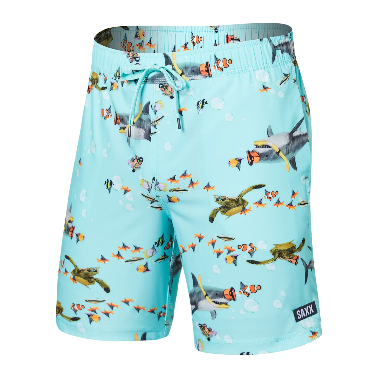 Saxx Mens Oh Buoy Stretch Volley 7" Swim Short   Shark School