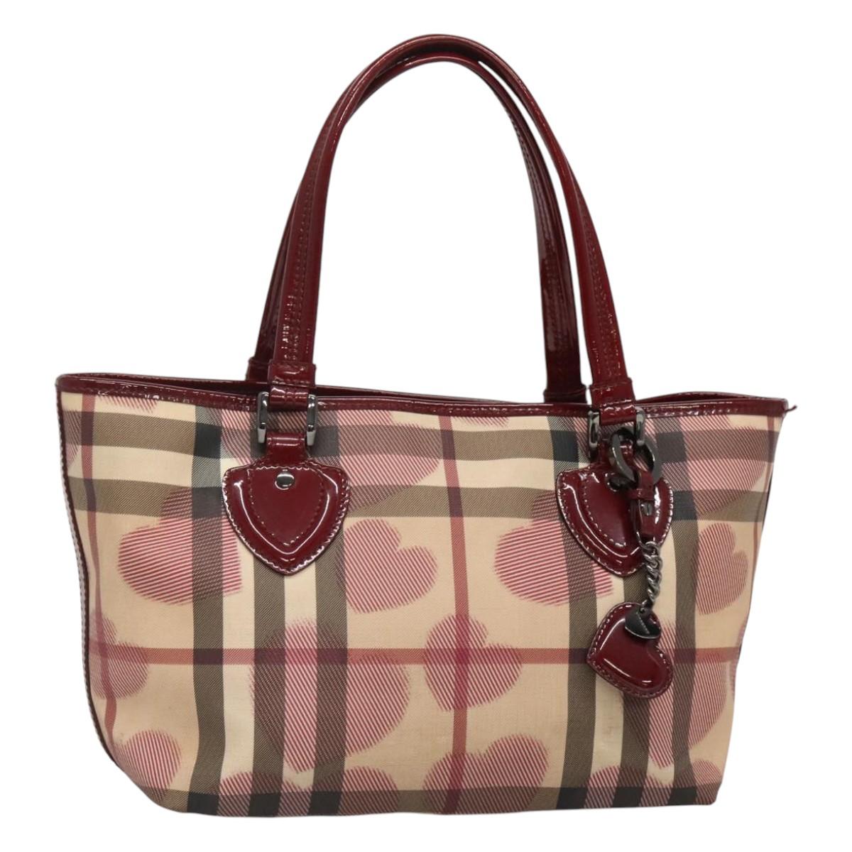 BURBERRY Nova Check Tote Bag PVC Beige Bordeaux Auth MX246