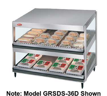 FOOD EQUIPMENT SUPPLIES INC. Hatco Glo Ray® 2 Slant Shelves 16 Rod Countertop Merchandising Warmer Stainless Steel & Aluminum Construction