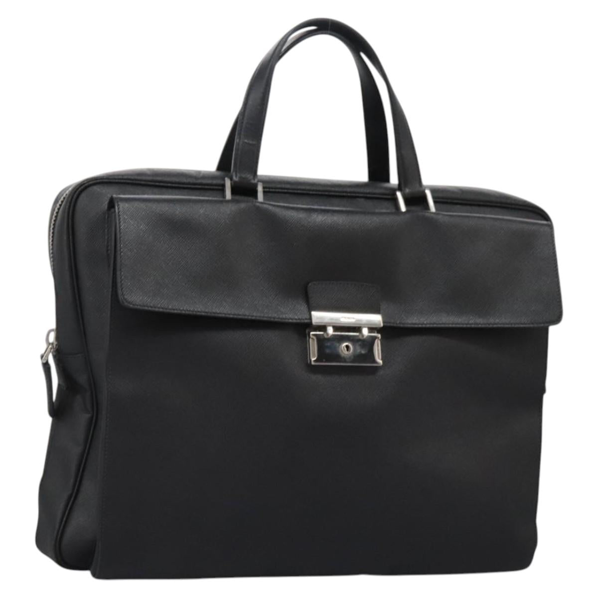 PRADA Business Bag Safiano leather Black Auth PP456