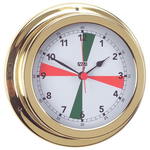 RWB Radio Room Clock With Red & Green Radio Silence Zones   Polished Brass   120mm
