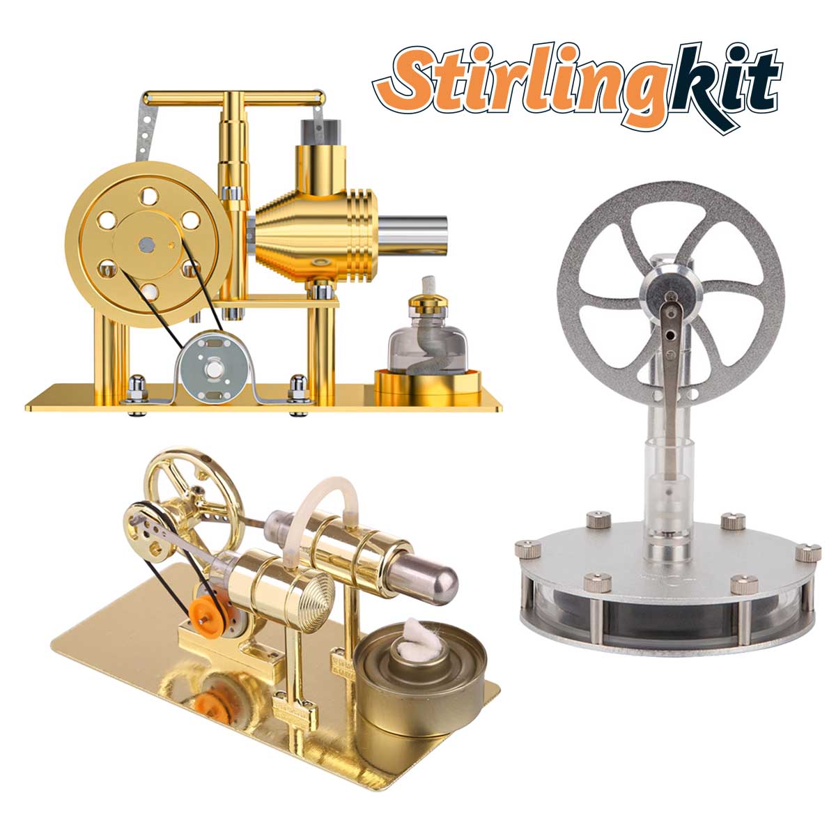 STIRLINGKIT STEM Educational DIY Kit Build Your Own Stirling Engine 3pcs Set