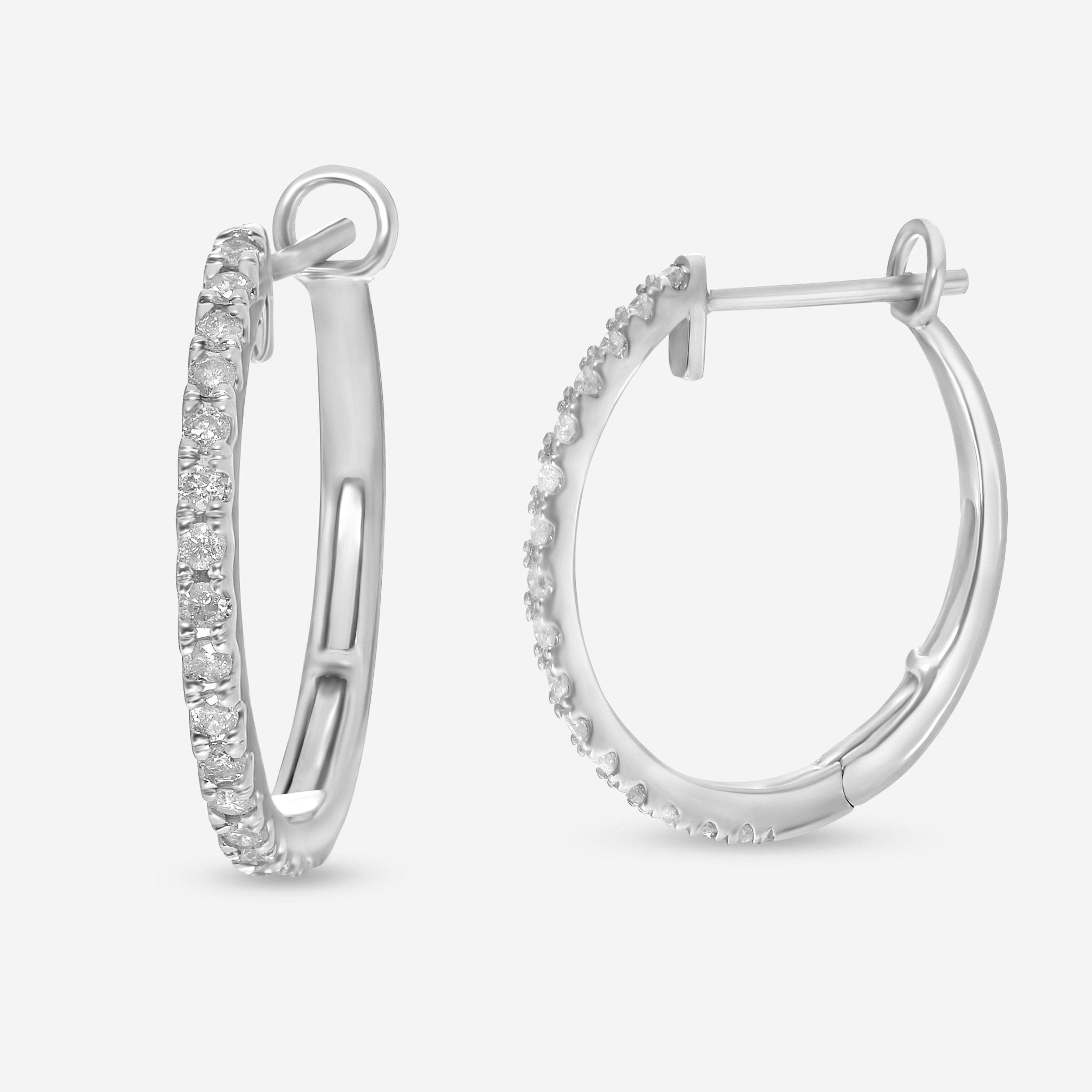 SuperOro 14K White Gold  Diamond Hoop Earrings 63094