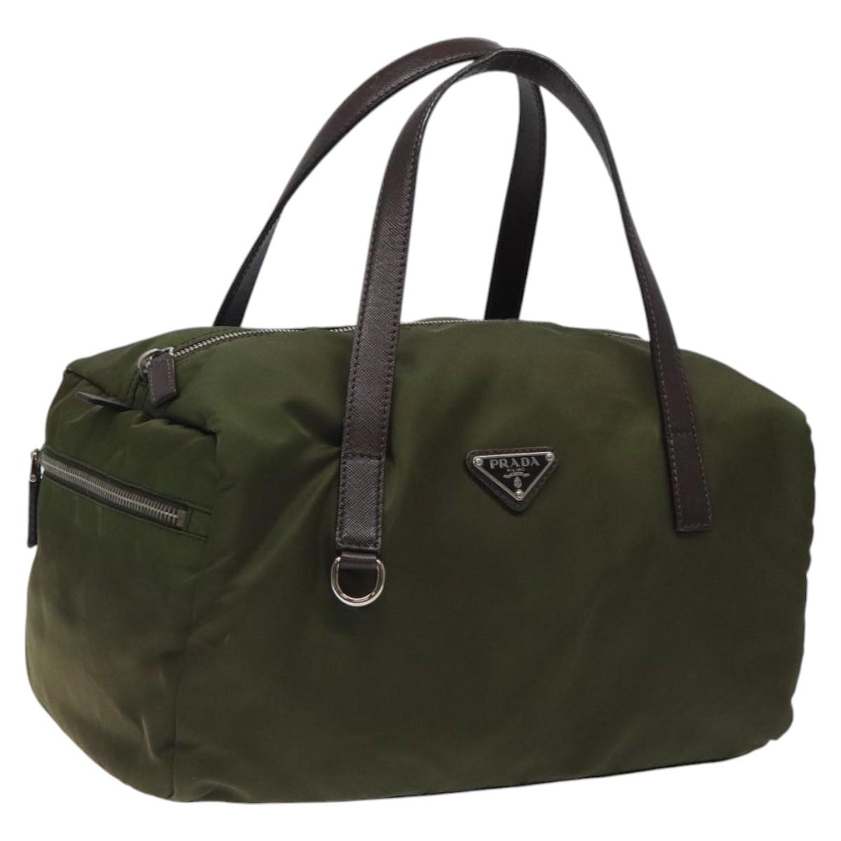 PRADA Tote Bag Nylon Khaki Silver Auth ti2988