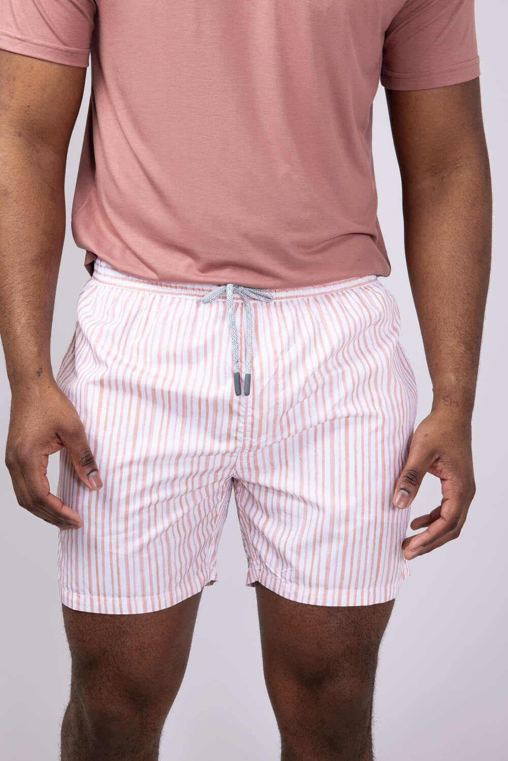 Vintage Summer Ponji Swim Striped Volley 5” Shorts for Men in Pink   V90812 PINK