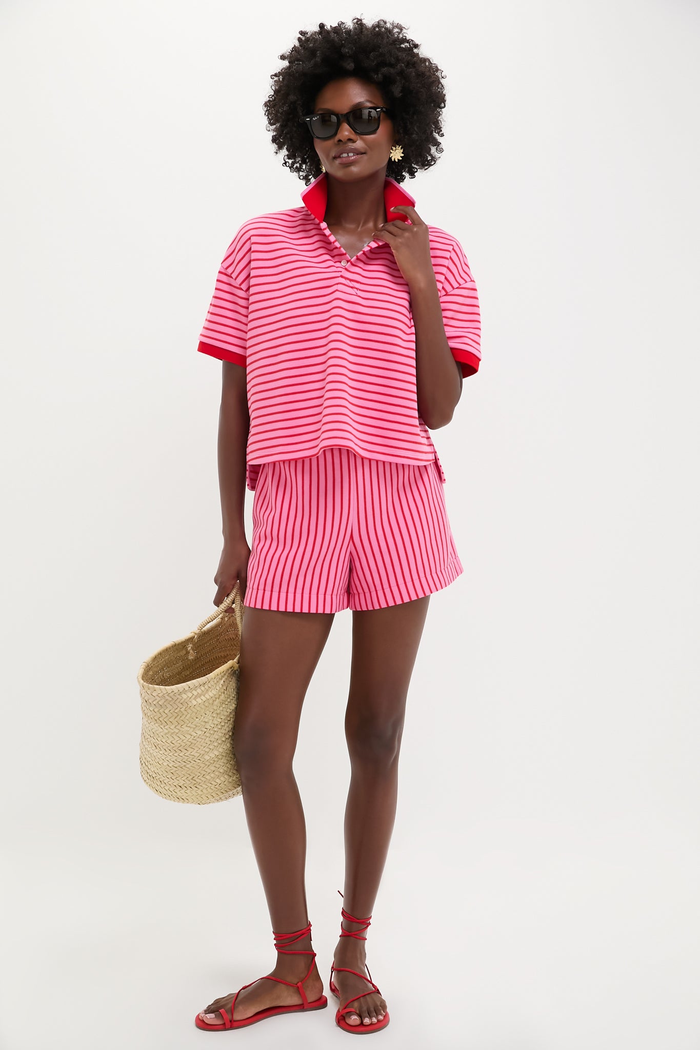 TUCKERNUCK Pink and Red Stripe Pique Wyatt Shorts