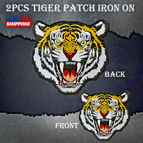 STATE BAGS Bengal Tiger Embroidered Patches 2 Pack – Iron Sew On XL Jacket Vest Appliques
