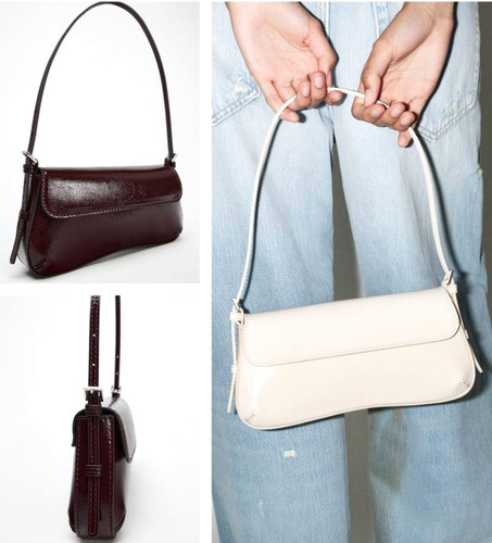 Zara Flap Shoulder Bag ( White 6565 510 850   Bordeaux 6565 510 624 ) Enamelled