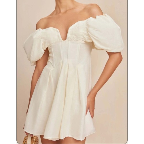 Cult Gaia Lissett Mini Dress Off White Cream Puffy Sleeve Fit & Flare Medium