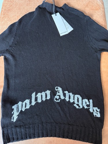 Genuine Palm Angels Curved Logo Black Knitted Jumper   Sweater Top   Certilogo ✅