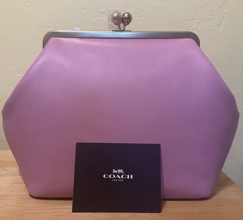 NWT   Coach Large Oversized Kisslock Frame Bag Coin Purse PINK   IN HAND