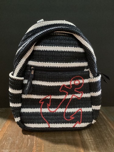 Vera Bradley navy white Straw Mini Backpack Anchors Aweigh Nautical Beach Bag