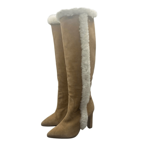Larroude Cindy Hi Faux Fur Boot Knee High Brown Size 7.5 Suede Leather Shearling