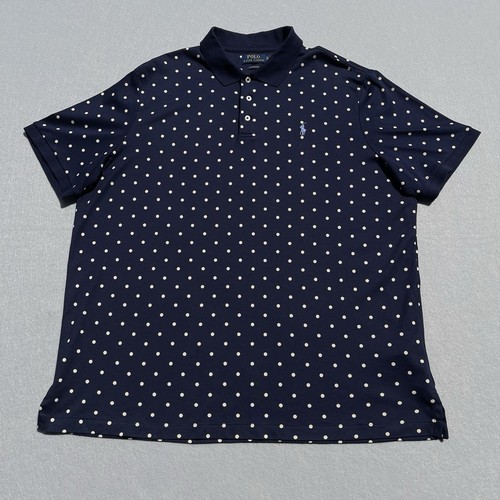 LAUREN RALPH LAUREN Polo Ralph Lauren Mens XL Short Sleeve Navy Blue Polka Dot Polo Shirt Casual