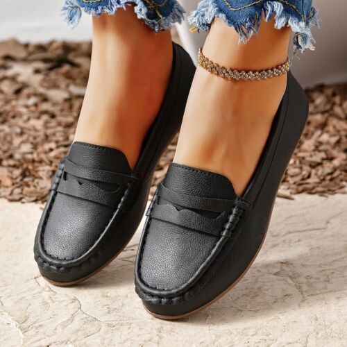 PULL & BEAR Retro Women Slip On Loafers Pumps Round Oppen Toe Casual Flats Sand Shoes US 7