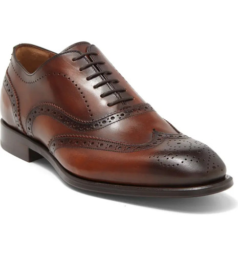 $525   Antonio Maurizi Medallion Wingtip Leather Oxford in Brown Size 11 (44)