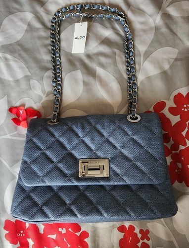 Aldo Dual Pocket Quilted Womens Shoulder Bag with Metal Denim Chain Strap