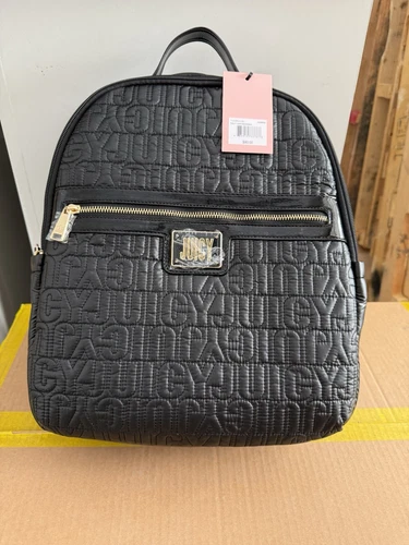 NWT Juicy Couture Fully Luxe Women's Backpack Logo Zip Side Pockets Black