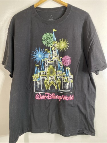 PALACE Walt Disney World Castle Neon Puff Fireworks Black Graphic T Shirt Mens XL 48”