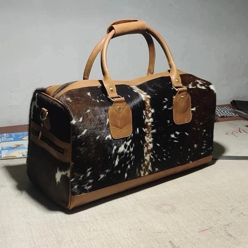 SADDLEBACK LEATHER Hair on Cowhide Leather Duffel Bag – Handmade Travel Weekender Overnight Gym Bag