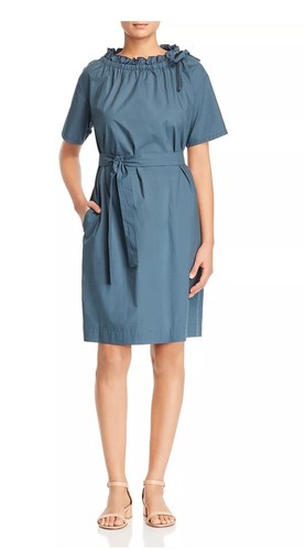 Weekend Max Mara Dedalo Ruffled Collar Cotton Dress Size 10 Green Blue