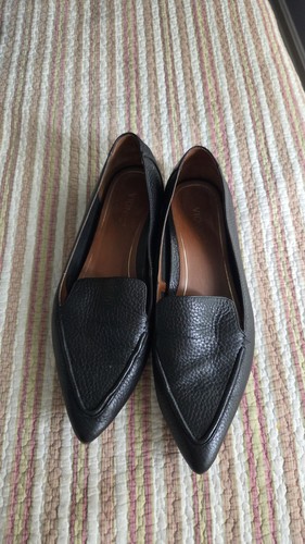 Vionic Noah Black Comfort Pointed Toe Flats Tumbled Pebbled Leather US 9.5