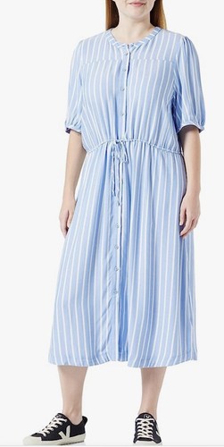 Amazon Essentials XS Blue A Line Dress Half Sleeve Midi Tie Pockets Relaxed Boho