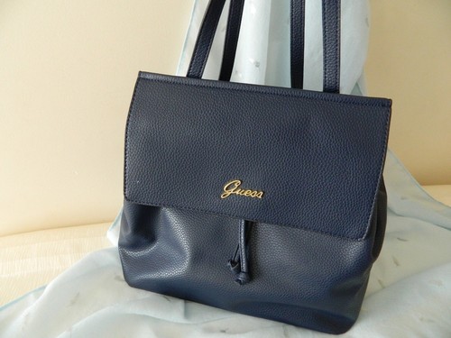 GUESS Hand Bag Backpack Navy Blue PU Magnetic Closure Made In Myanmar