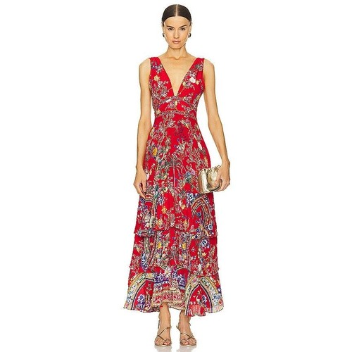 Camilla Tiered Ruffle Maxi silk Dress in The Summer Palace XS