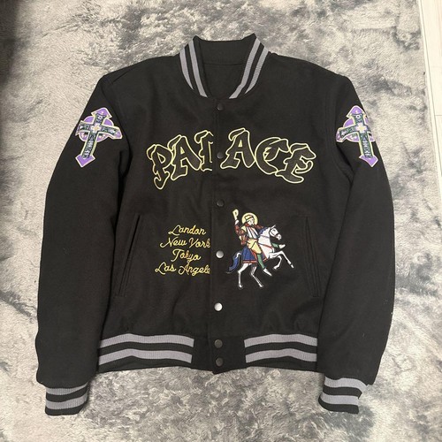 PALACE Running Cheetahs Saints Varsity Jacket Embroidered Quilted Black U