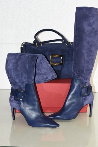 Nuovo Set Roger Vivier Inchiostro Blu Bauletto Metro Borsa + Birra Perdere Da 40