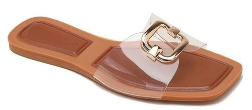 PANTOFOLA D’ORO Sandali ciabatte donna CL25 cammello trasparente prespex oro dettagli metallo