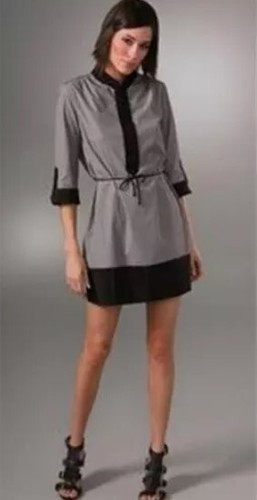 Rag & Bone Peasant Tunis Striped Cotton Mini Shirt Dress Tunic Black 8 US