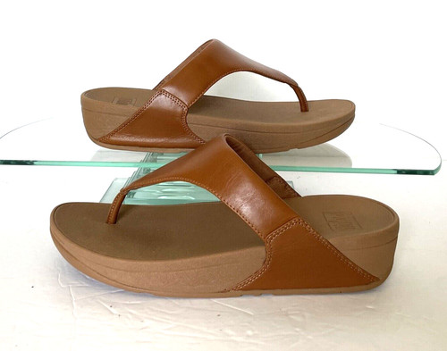 FitFlop Flip Flop Lulu Wedges Leather Toe Thongs Brown 188 592 Sandals US 7