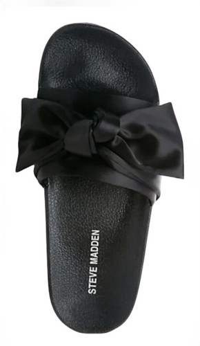 STEVE MADDEN SILKY SATIN RASO NERO CON FIOCCO CIABATTA GOMMA N. 36 ORIGINALI