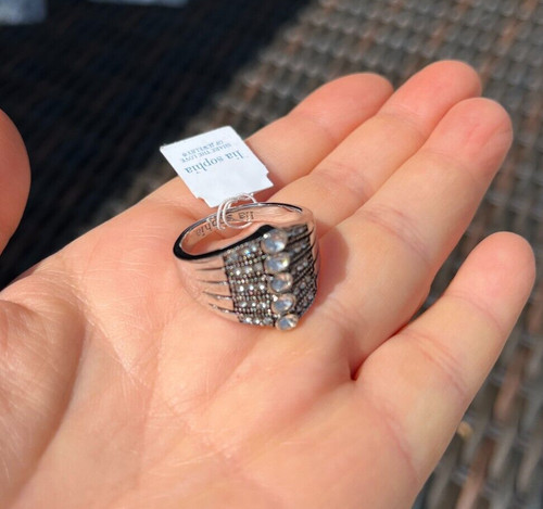 Lia Sophia "Imperial” Silver Tone w Cut Crystals Ring   Size 6