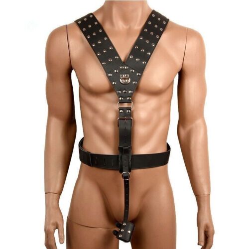 Lock Men Male Leather Full Body Chest Harness Fancy Belt O Ring Clubwear Costume