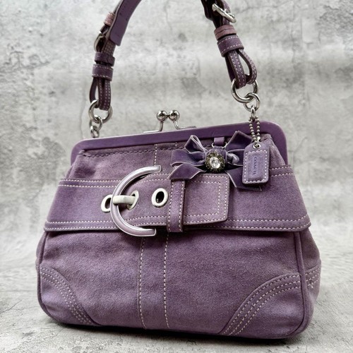 Coach Kiss Lock mini borsa a mano pelle scamosciata viola Giappone F S USATA