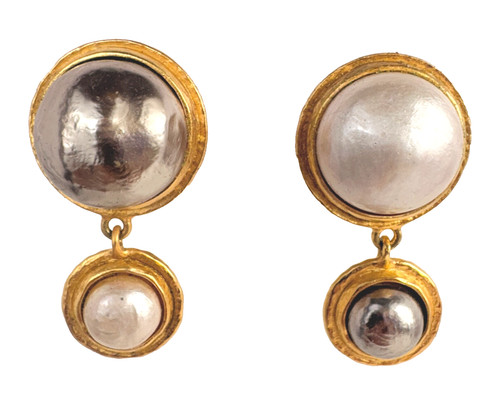 CHANEL JEWELRY Orecchini Vintage KARL LAGERFELD Chanel Designer Bronzo Bianco Firmati