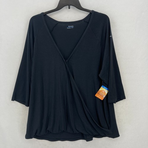 Columbia Take It Easy Wrap Top Women's Plus 3X Black Stretch Omni Shade Outdoors