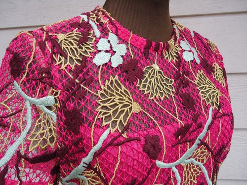 NEW $4980 Valentino Dress 6 Lotus Guipure Lace Fuschia G Multi Floral