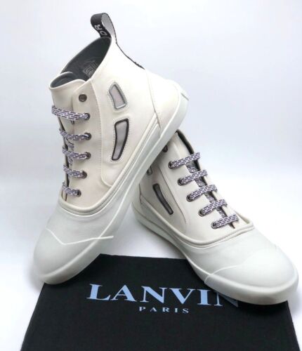 Sneaker media LANVIN in pelle di vitello vulcanizzata bianca invecchiata $750 taglia 7