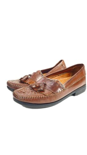 SCARPA Mocassini Hush Puppies da uomo Sanremo in pelle marrone con nappe kiltie taglia 9W.