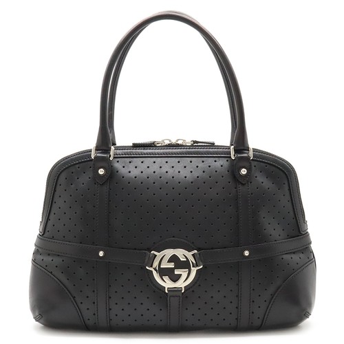 GUCCI Interlocking G Shoulder Bag Semi Shoulder Handbag Punching Leather Black S