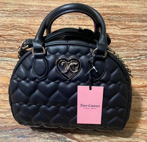 Juicy Couture Bag Black Quilted Heart Logo Handbag Satchel Dome Shaped Purse