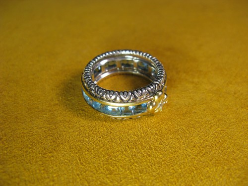 CHANEL BARBARA BIXBY BLUE TOPAZ DIAMOND FLOWER STACK RING SIZE 6.5 DESIGNER Channel Set