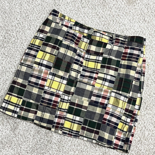 HUGO BOSS Gonna Tailor New York 12 Madras a quadretti patchwork fatta in USA matita anteriore cerniera verde