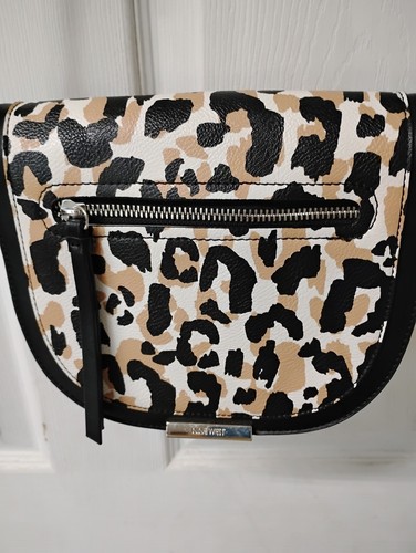 Preowned Nine West Leopard Strap Bag Black Brown Cream Women's
